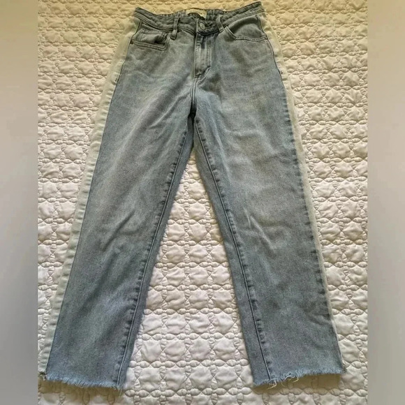 Pacsun Mom Jeans Two Tone Side Stripe Raw Hem Denim Cropped  Jeans Size 27 - Picture 3 of 11